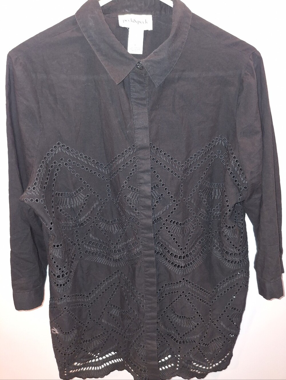 Black Eyelet Button-Front Women's Shirt
